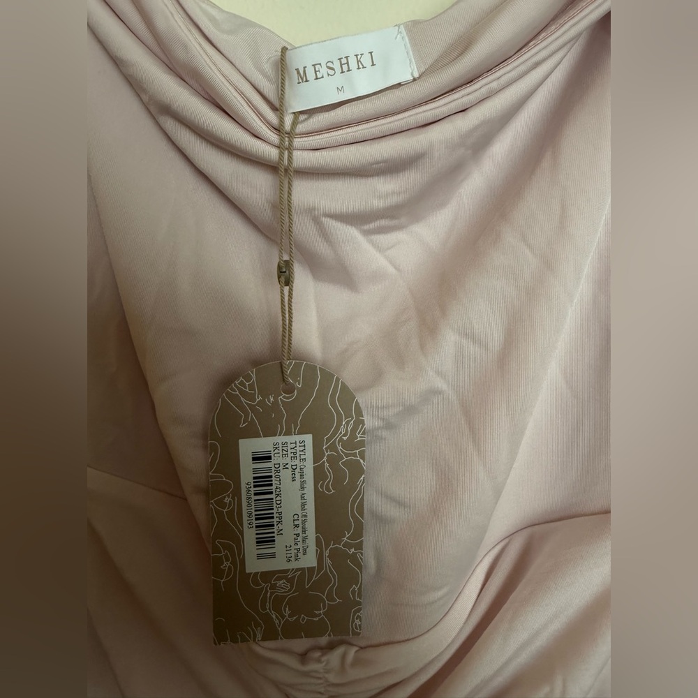 NWT Meshki Blush Off-Shoulder Ruched Maxi Dress - Picture 7 of 9
